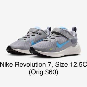 NIB Nike “Revolution 7” Grey/Blue Little Kids Size 12.5 Sneakers